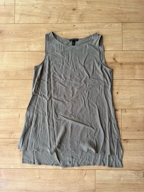 Eileen Fisher Gray Silk Tunic Tank Top XXS Sleeveless Layered Hem Minimalist